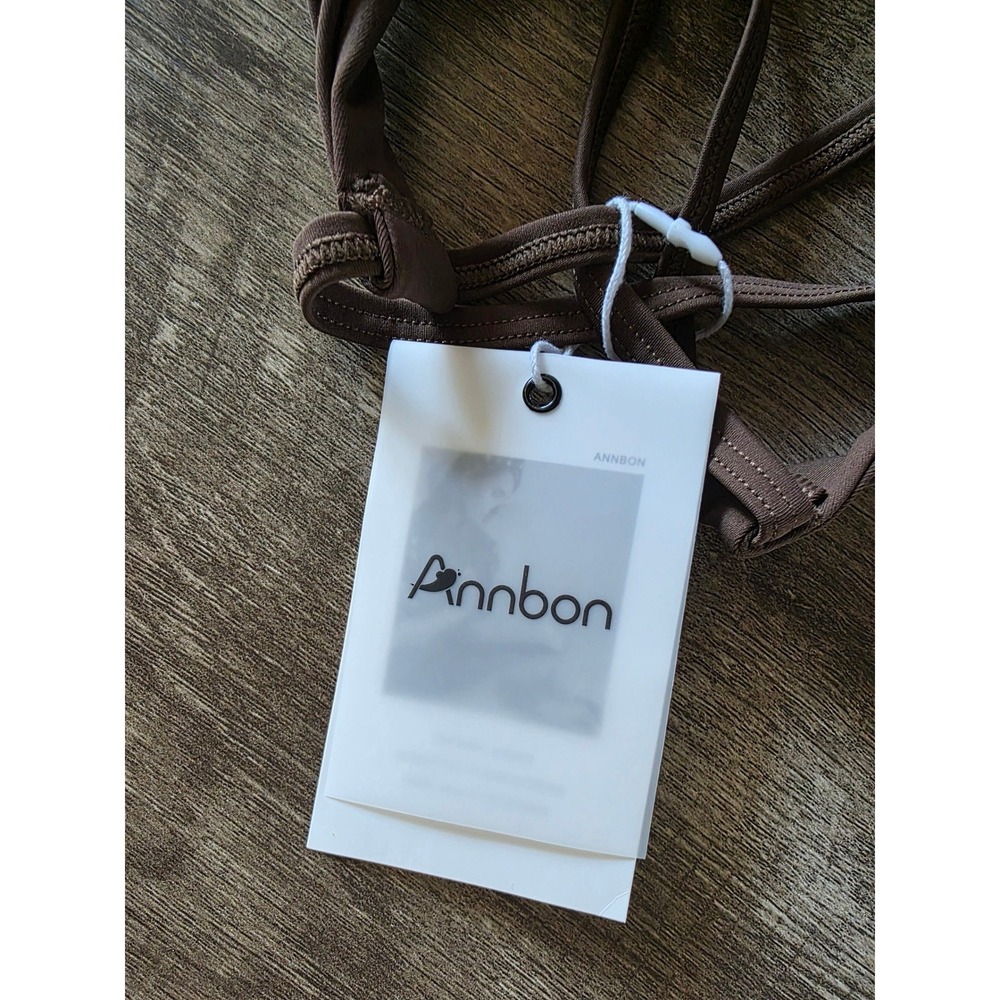 Annbon Womens XL Strappy Racerback Sports Bra  Brown V-Neck Activewear NWT - Picture 3 of 4